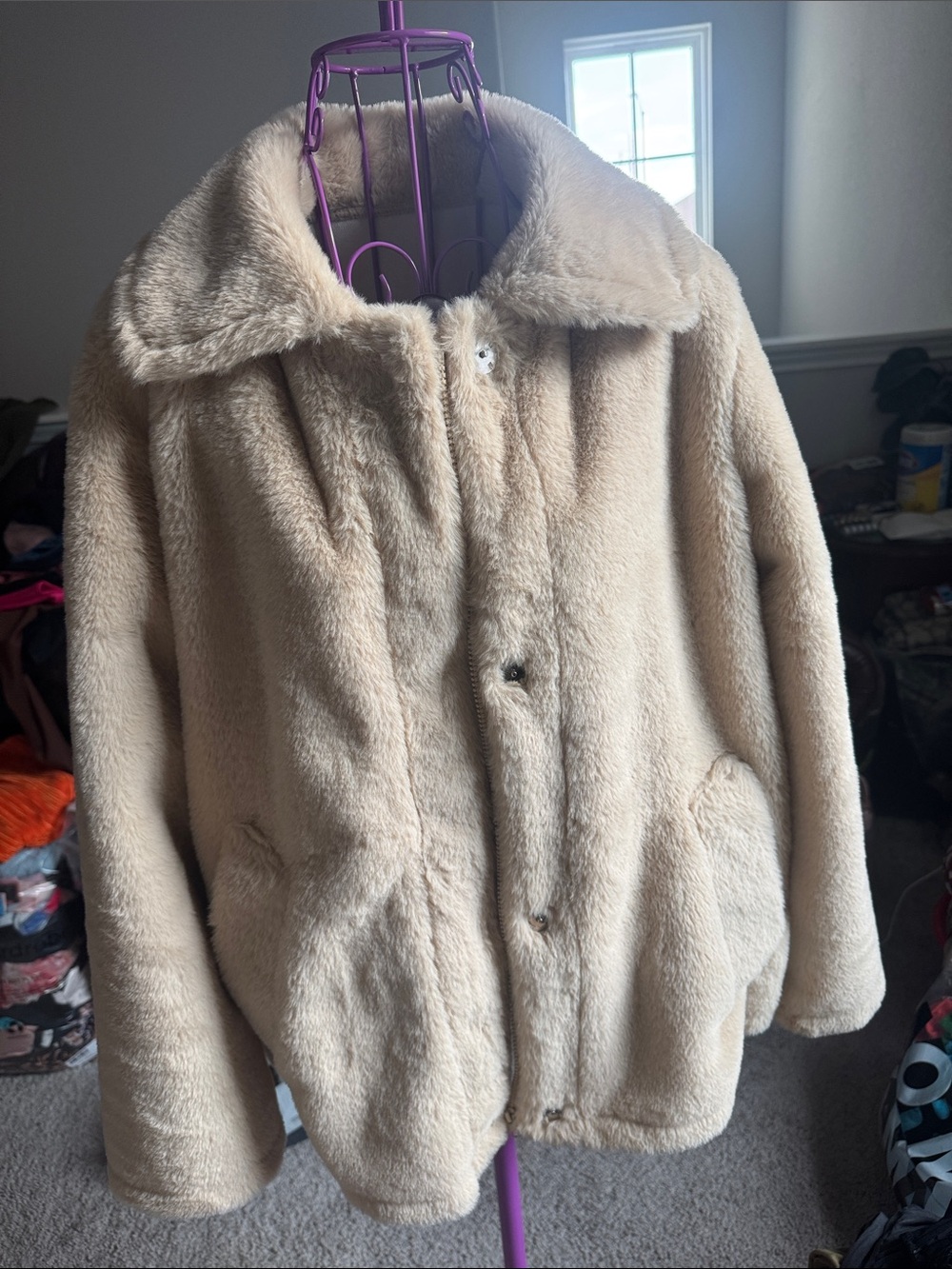 Shein Cozy Cream Teddy Jacket with Classic Collar